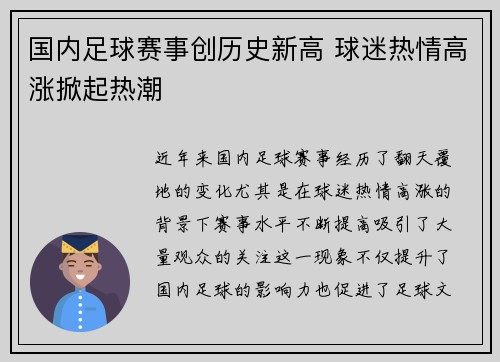 国内足球赛事创历史新高 球迷热情高涨掀起热潮